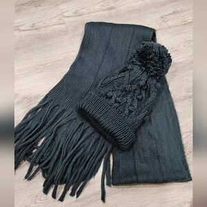 Cozy Green Knit Scarf and Beanie Set